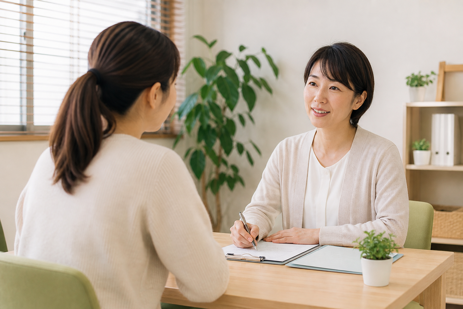 日本人相談員が相談を受ける明るい相談室のイメージ