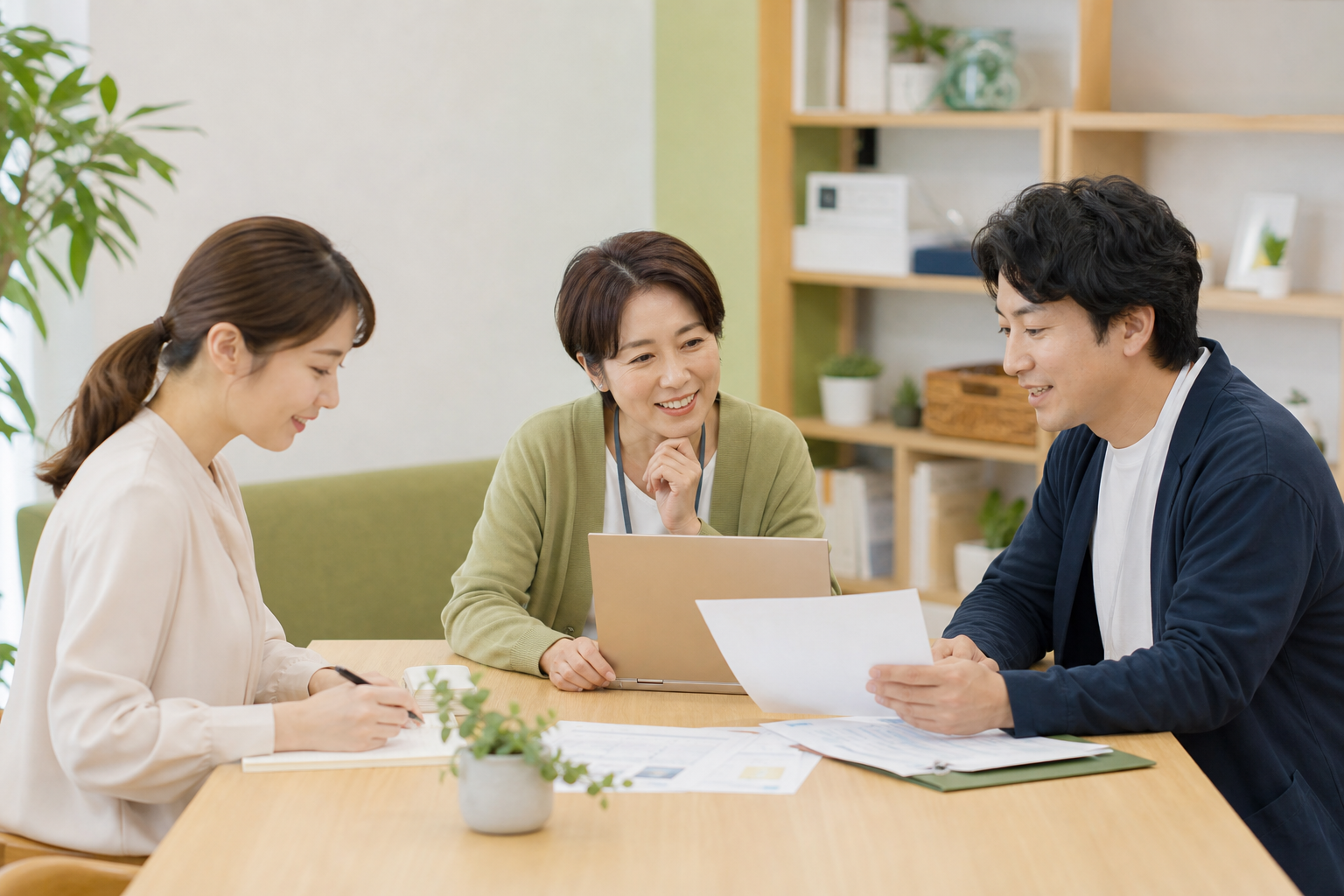 日本人スタッフが支援計画を話し合うイメージ